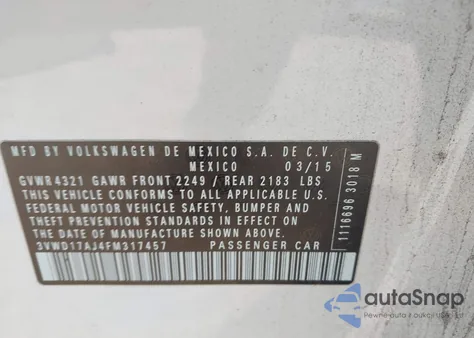 2015 Volkswagen Jetta 1.8T Se from USA, damaged, VIN 3VWD17AJ4FM317457